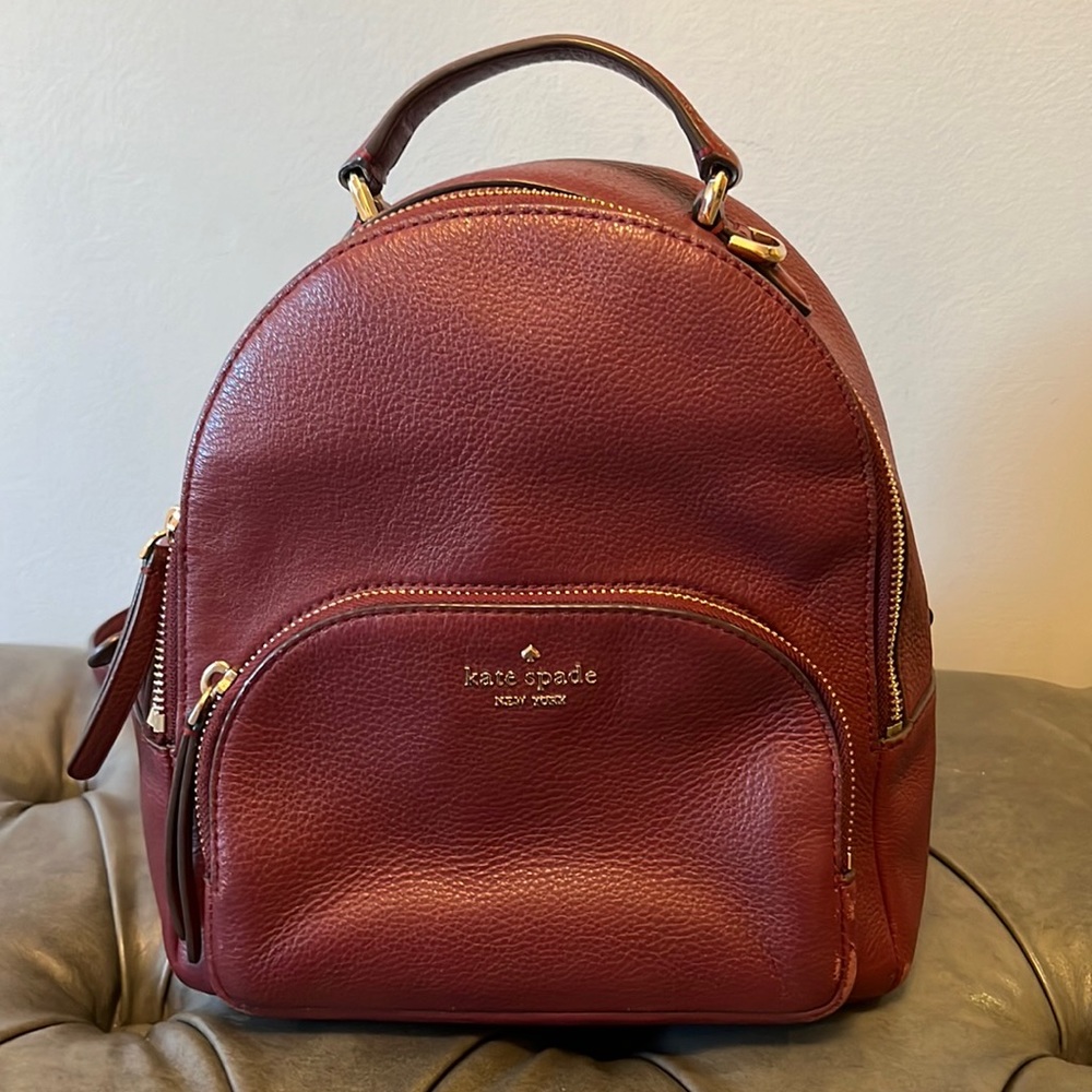 kate spade Burgundy Leather Backpack with Gold Hardware